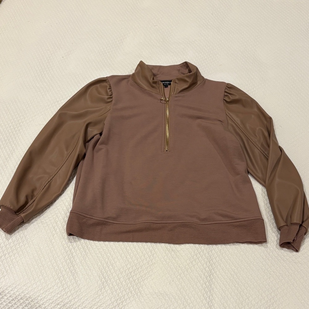Brown Long Sleeve Pullover with Zipper